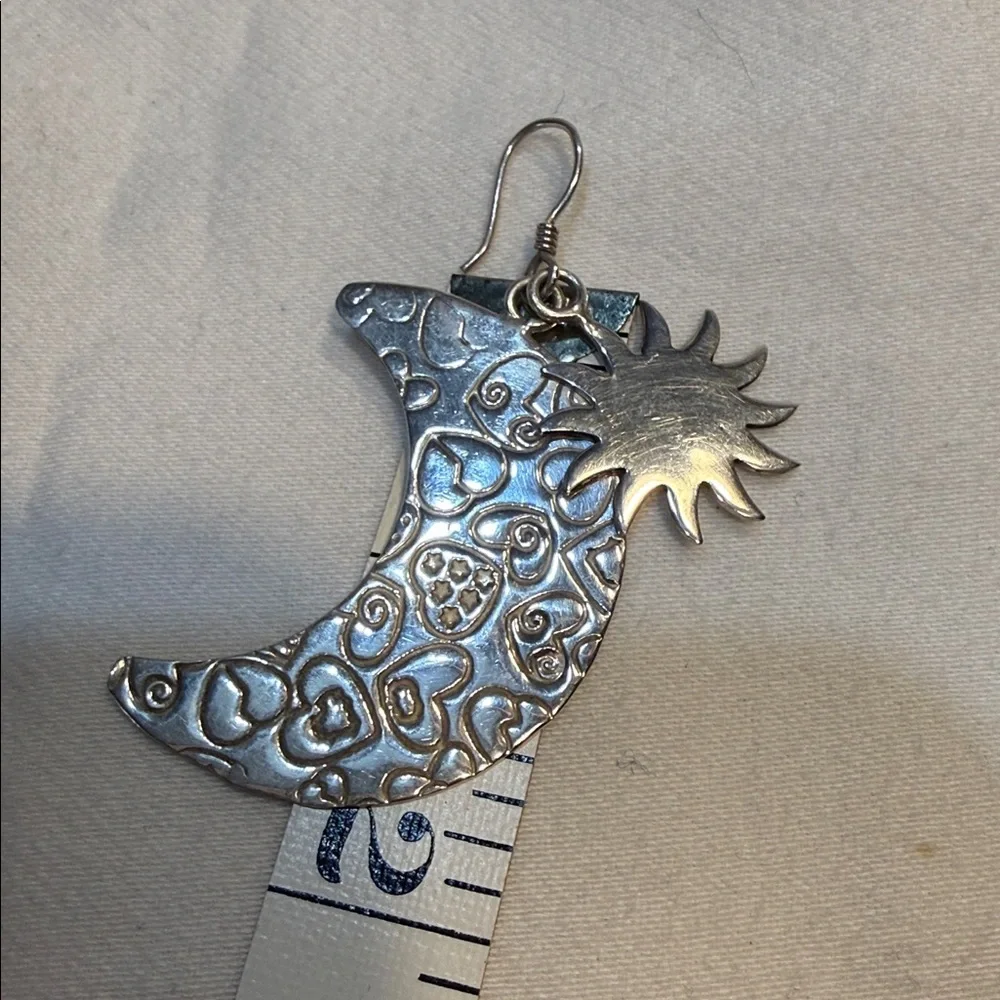 Sterling Silver Sun Moon Dangle Earrings